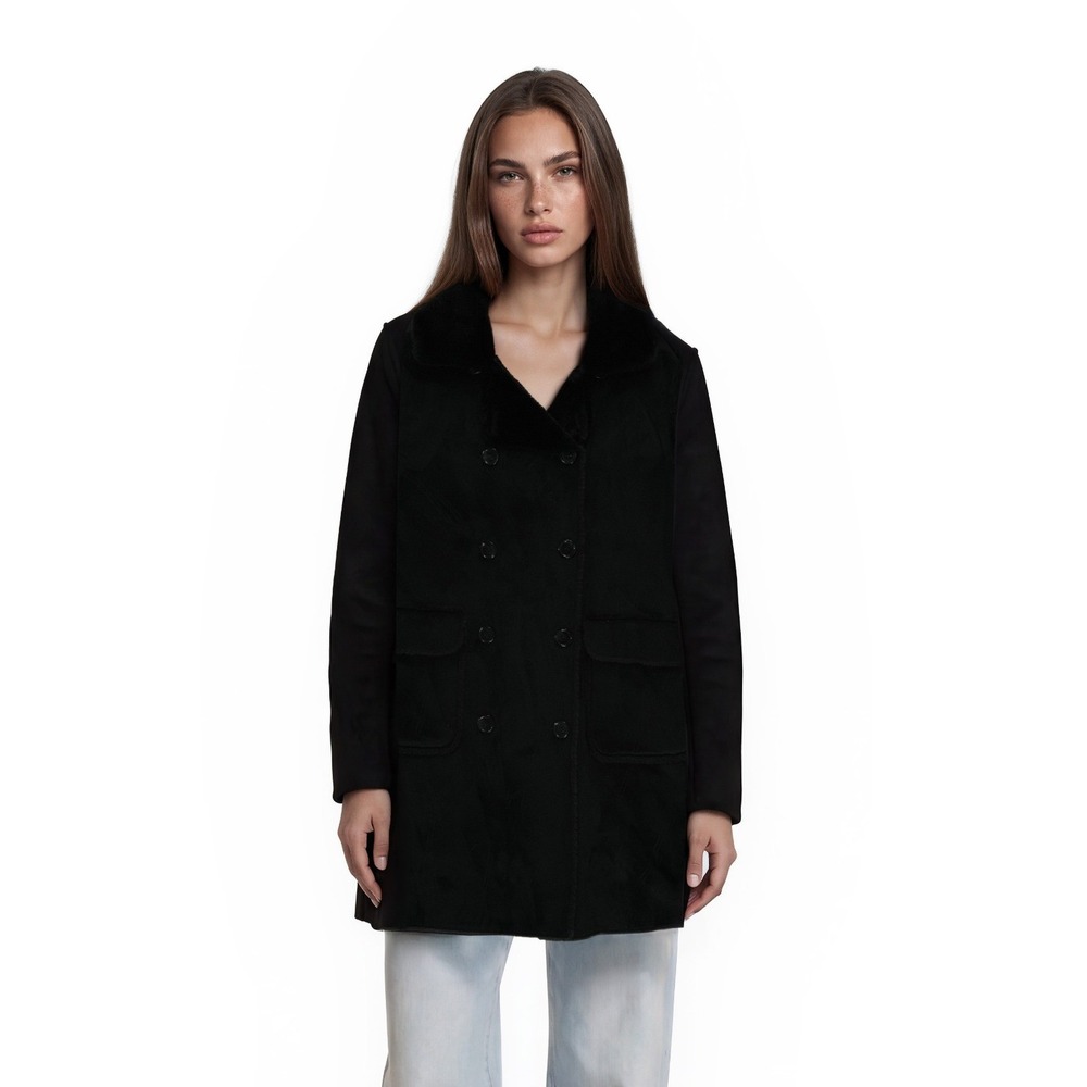 Lauren Ralph Lauren Walking Coat Women's Size Medium Black Faux Fur‎ Suede